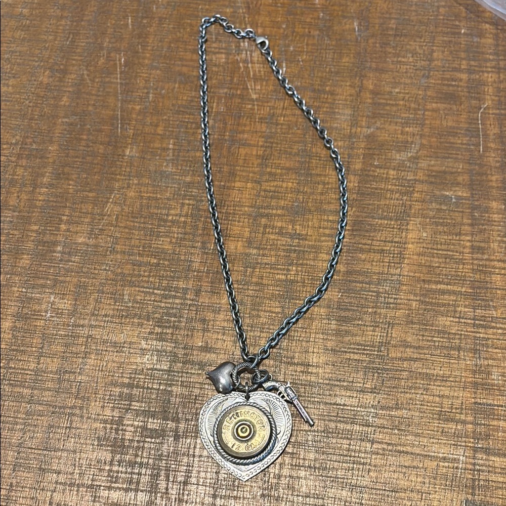 Heart Pendant Necklace with Bullet Charm Southern Western Cowgirl